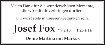 Anzeige von Josef Fox von  Schlossbote/Werbekurier 