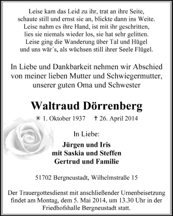 Anzeige von Waltraud Dörrenberg von  Anzeigen Echo 