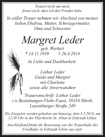 Anzeige von MAagret Leder von  Werbepost 
