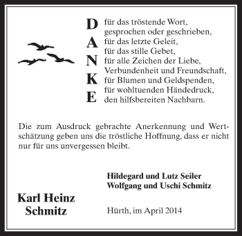Anzeige von Karl Heinz Schmitz von  Wochenende 