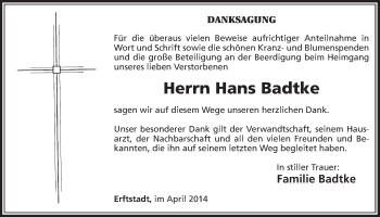 Anzeige von Hans Badtke von  Werbepost 