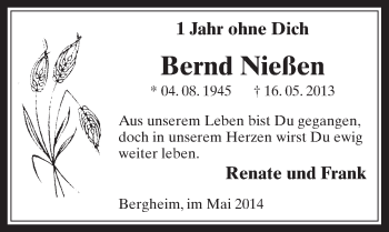 Anzeige von Bernd Nießen von  Werbepost 