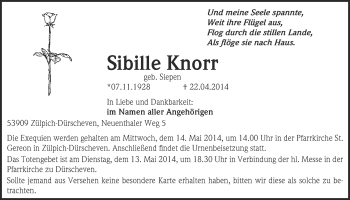 Anzeige von Sibille Knorr von  Blickpunkt Euskirchen 