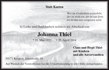 Anzeige von Johanna Thiel von  Werbepost 
