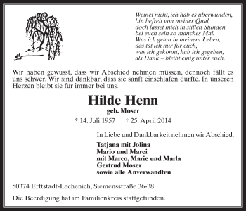 Anzeige von Hilde Henn von  Werbepost 