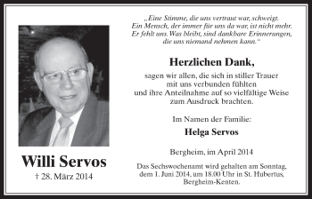 Anzeige von Willi Servos von  Werbepost 