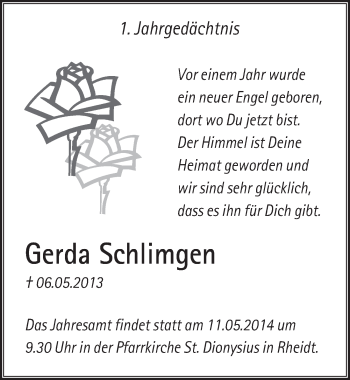 Anzeige von Gerda Schlimgen von  Extra Blatt 
