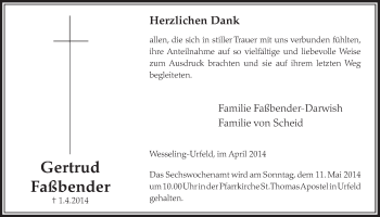 Anzeige von Gertrud Faßbender von  Schlossbote/Werbekurier 