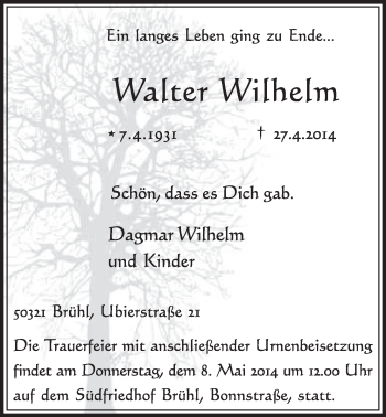 Anzeige von Walter Wilhelm von  Schlossbote/Werbekurier 