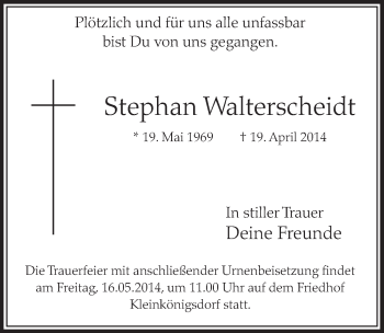Anzeige von Stephan Walterscheidt von  Sonntags-Post 