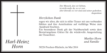 Anzeige von Karl-Heinz Horn von  Wochenende 