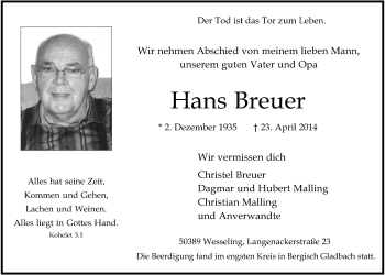 Anzeige von Hans Breuer von  Schlossbote/Werbekurier 