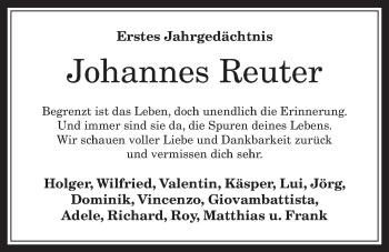 Anzeige von Johannes Reuter von  Schaufenster/Blickpunkt 
