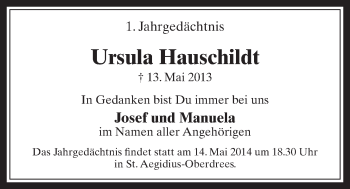 Anzeige von Ursula Hauschildt von  Schaufenster/Blickpunkt 