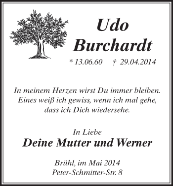 Anzeige von Udo Burchardt von  Schlossbote/Werbekurier 