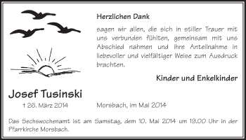 Anzeige von Josef Tusinski von  Lokalanzeiger 