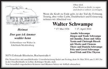 Anzeige von Walter Schwampe von  Werbepost 