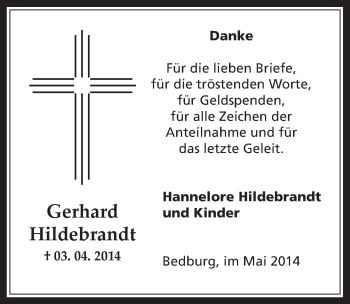 Anzeige von Gerhard Hildebrandt von  Werbepost 