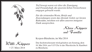 Anzeige von Willi Küppers von  Werbepost 