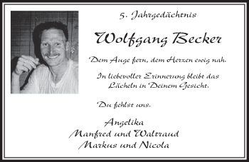 Anzeige von Wolfgang Becker von  Schlossbote/Werbekurier 