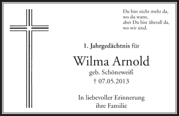 Anzeige von Wilma Arnold von  Schaufenster/Blickpunkt 