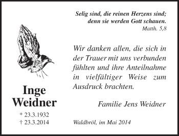 Anzeige von Jens Weidner von  Lokalanzeiger 