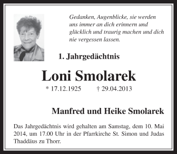 Anzeige von Loni Smolarek von  Werbepost 