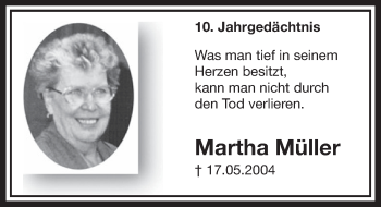 Anzeige von Martha Müller von  Schlossbote/Werbekurier 