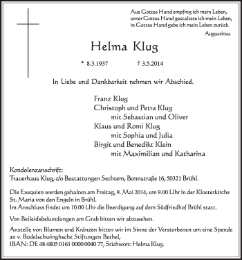 Anzeige von Helma Klug von  Schlossbote/Werbekurier 