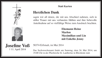 Anzeige von Josefine Voß von  Werbepost 