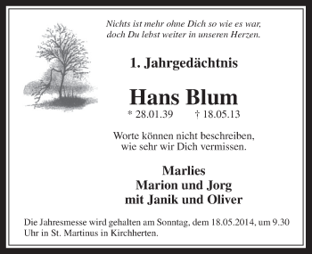 Anzeige von Hans Blum von  Werbepost 