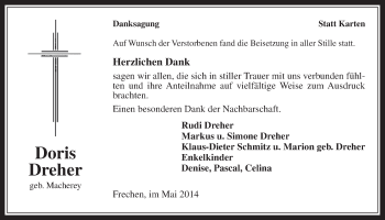 Anzeige von Doris Drehler von  Wochenende 