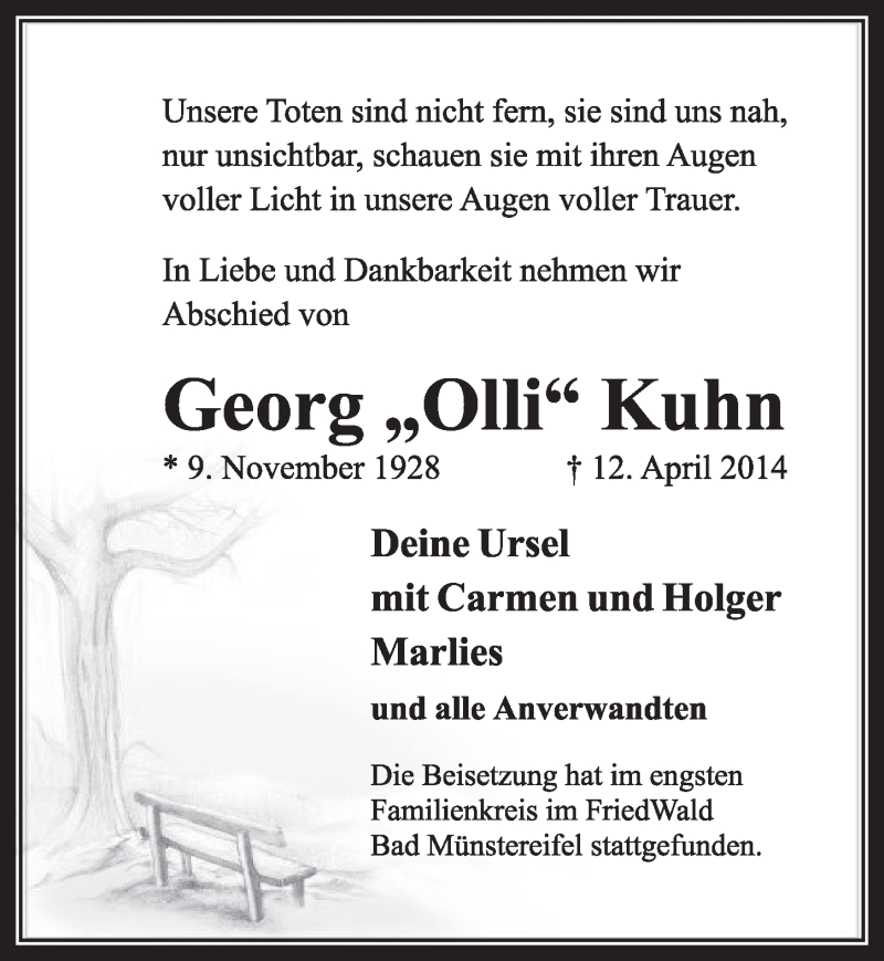  Traueranzeige für Georg Olli Kuhn vom 10.05.2014 aus  Sonntags-Post 