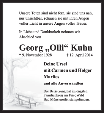 Anzeige von Georg Olli Kuhn von  Sonntags-Post 