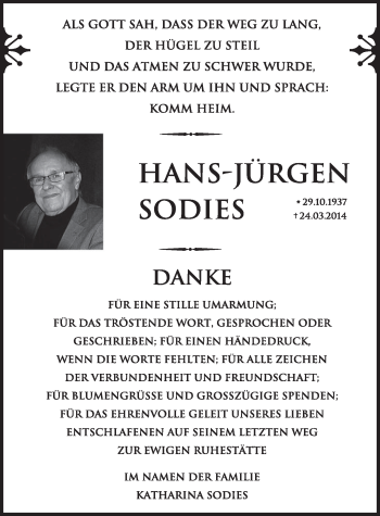 Anzeige von Hans- Jürgen Sodies von  Werbepost 