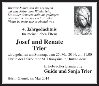 Anzeige von Josef und Renate Trier von  Wochenende 
