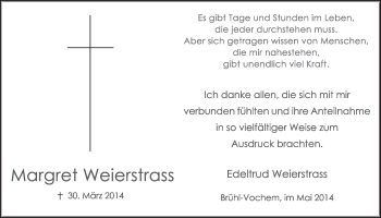 Anzeige von Margret Weierstrass von  Schlossbote/Werbekurier 
