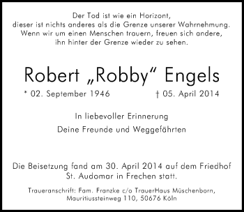 Anzeige von Robert Robby Engels von  Sonntags-Post 
