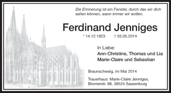 Anzeige von Ferdinand Jenniges von  Sonntags-Post 