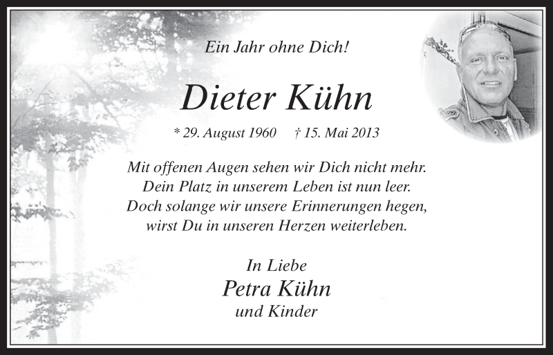  Traueranzeige für Dieter Kühn vom 14.05.2014 aus  Werbepost 