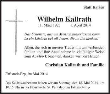 Anzeige von Wilhelm Kallrath von  Werbepost 