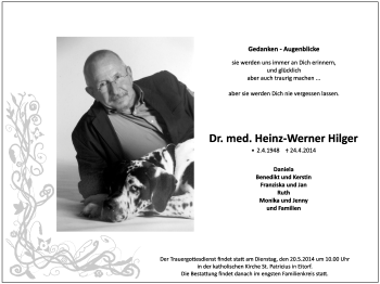 Anzeige von Heinz-Werner Hilger von  Extra Blatt 