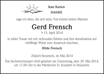 Anzeige von Gerd Frensch von  Blickpunkt Euskirchen 