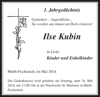 Anzeige von Ilse Kubin von  Wochenende 