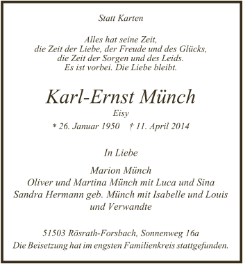 Anzeige von Karl-Ernst Münch von  Bergisches Handelsblatt 
