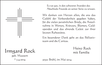 Anzeige von Irmgard Rock von  Schlossbote/Werbekurier 