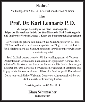 Anzeige von Karl Lennartz von  Extra Blatt 