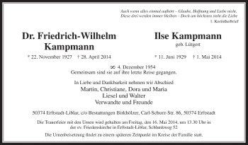 Anzeige von Friedrich- Wilhelm und Ilse Kampmann von  Werbepost 