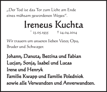 Anzeige von Ireneus Kuchta von  Schlossbote/Werbekurier 