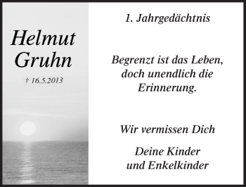 Anzeige von Helmut Gruhn von  Lokalanzeiger 